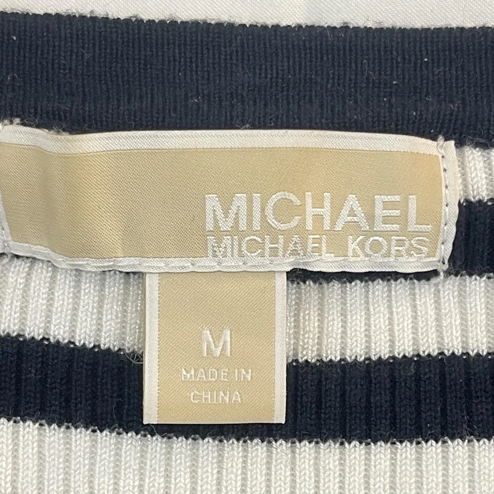 Michael Michael Kors‎ Sweater Womens Medium Black White Ribbed Striped Crewneck